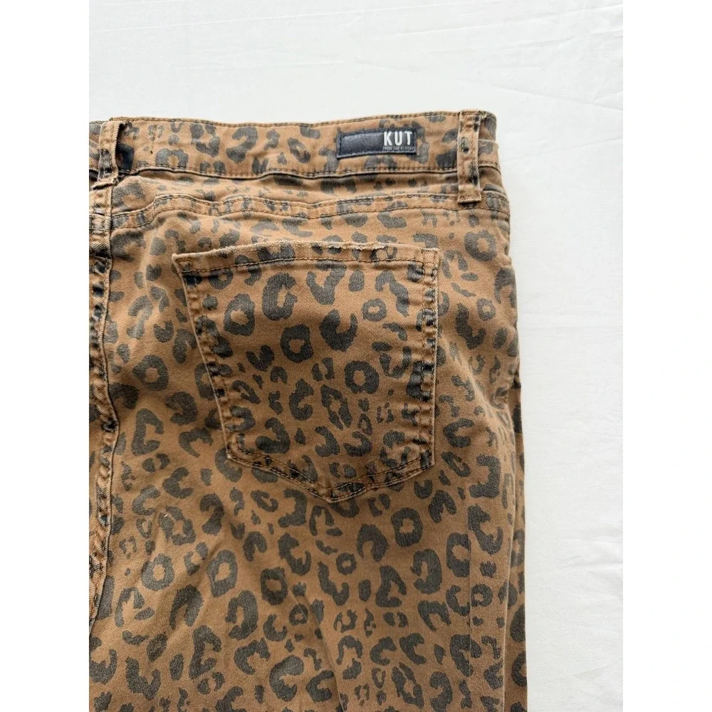 KUT From The Kloth Skinny Jeans Womens 14 Brown Animal Print Mid Rise 36x28